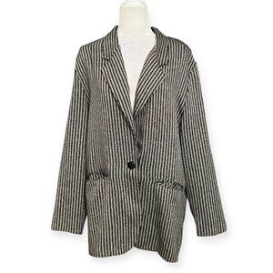 Samantha USA Made Vintage Striped Blazer Jacket Women Size 14 Black Cream